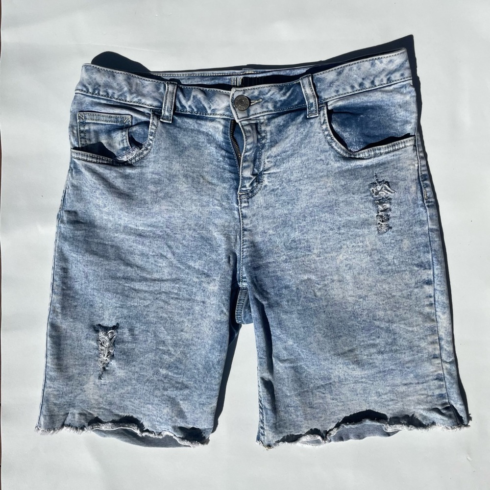Justice distressed fringed acid wash jean shorts girl